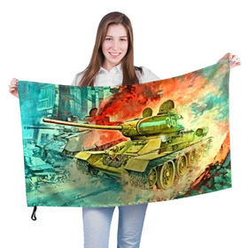 Флаг 3D с принтом Tank в Тюмени, 100% полиэстер | плотность ткани — 95 г/м2, размер — 67 х 109 см. Принт наносится с одной стороны | 3d | 9 мая | другие | живопись | картинка | огонь | победа | праздник | прикольные | природа | рисунок | танк | яркие