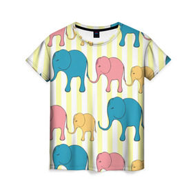 Женская футболка 3D с принтом Слоники в Тюмени, 100% полиэфир ( синтетическое хлопкоподобное полотно) | прямой крой, круглый вырез горловины, длина до линии бедер | elephant | hipster | индия | йога | слон | хипстер