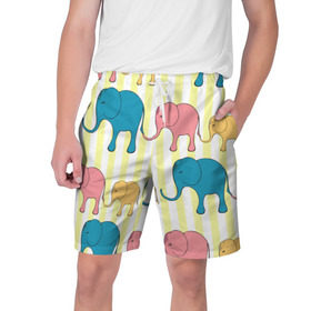 Мужские шорты 3D с принтом Слоники в Тюмени,  полиэстер 100% | прямой крой, два кармана без застежек по бокам. Мягкая трикотажная резинка на поясе, внутри которой широкие завязки. Длина чуть выше колен | elephant | hipster | индия | йога | слон | хипстер
