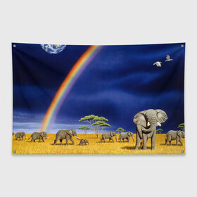 Флаг-баннер с принтом Мир в Тюмени, 100% полиэстер | размер 67 х 109 см, плотность ткани — 95 г/м2; по краям флага есть четыре люверса для крепления | elephant | hipster | индия | йога | слон | хипстер
