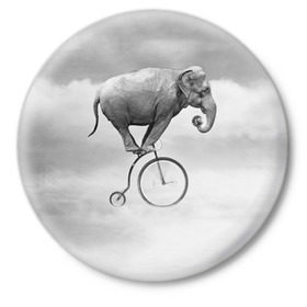 Значок с принтом Hipster Bike в Тюмени,  металл | круглая форма, металлическая застежка в виде булавки | Тематика изображения на принте: elephant | hipster | индия | йога | слон | хипстер