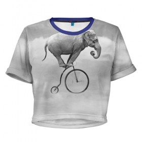 Женская футболка 3D укороченная с принтом Hipster Bike в Тюмени, 100% полиэстер | круглая горловина, длина футболки до линии талии, рукава с отворотами | Тематика изображения на принте: elephant | hipster | индия | йога | слон | хипстер