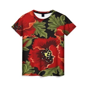 Женская футболка 3D с принтом Цветение мака в Тюмени, 100% полиэфир ( синтетическое хлопкоподобное полотно) | прямой крой, круглый вырез горловины, длина до линии бедер | flower | красные | полевой цветок | природа | розы | текстуры | цветочки | цветы