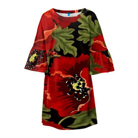 Детское платье 3D с принтом Цветение мака в Тюмени, 100% полиэстер | прямой силуэт, чуть расширенный к низу. Круглая горловина, на рукавах — воланы | flower | красные | полевой цветок | природа | розы | текстуры | цветочки | цветы