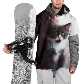 Накидка на куртку 3D с принтом Черно - белый котенок в Тюмени, 100% полиэстер |  | Тематика изображения на принте: грустный | добрый | животное | киса | киска кися | кот | котенок | котэ | кошка | лапа | лапка | ласковый | милый | моська | мурлыка | смешной | унылый | усатый | шерсть