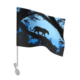 Флаг для автомобиля с принтом Чёрная пантера в Тюмени, 100% полиэстер | Размер: 30*21 см | африка | вечер | дерево | дикая кошка | закат | леопард | сафари | ягуар