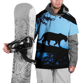Накидка на куртку 3D с принтом Чёрная пантера в Тюмени, 100% полиэстер |  | африка | вечер | дерево | дикая кошка | закат | леопард | сафари | ягуар