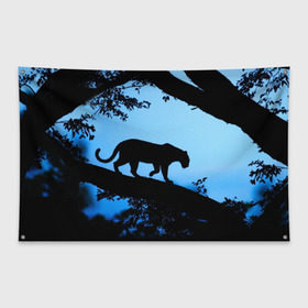 Флаг-баннер с принтом Чёрная пантера в Тюмени, 100% полиэстер | размер 67 х 109 см, плотность ткани — 95 г/м2; по краям флага есть четыре люверса для крепления | африка | вечер | дерево | дикая кошка | закат | леопард | сафари | ягуар