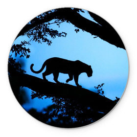 Коврик круглый с принтом Чёрная пантера в Тюмени, резина и полиэстер | круглая форма, изображение наносится на всю лицевую часть | африка | вечер | дерево | дикая кошка | закат | леопард | сафари | ягуар