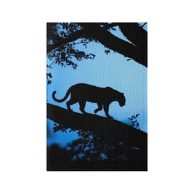 Обложка для паспорта матовая кожа с принтом Чёрная пантера в Тюмени, натуральная матовая кожа | размер 19,3 х 13,7 см; прозрачные пластиковые крепления | африка | вечер | дерево | дикая кошка | закат | леопард | сафари | ягуар