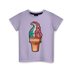 Детская футболка хлопок с принтом Мороженое в Тюмени, 100% хлопок | круглый вырез горловины, полуприлегающий силуэт, длина до линии бедер | мороженое | осьминог | присоски | тентакли | щупальца