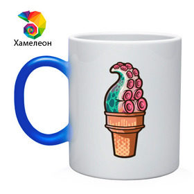 Кружка хамелеон с принтом Мороженое в Тюмени, керамика | меняет цвет при нагревании, емкость 330 мл | Тематика изображения на принте: мороженое | осьминог | присоски | тентакли | щупальца