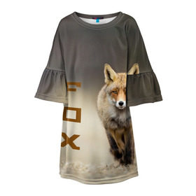 Детское платье 3D с принтом Рыжий лис (fox) в Тюмени, 100% полиэстер | прямой силуэт, чуть расширенный к низу. Круглая горловина, на рукавах — воланы | fox | животное | зверь | красивая | лес | лис | лиса | лисенок | лисица | лисичка | мех | патрикеевна | песец | плутовка | прикольная | природа | рыжая | рыжий цвет | сказка | хвост | хитрая | хищник