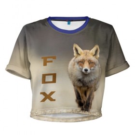 Женская футболка 3D укороченная с принтом Рыжий лис (fox) в Тюмени, 100% полиэстер | круглая горловина, длина футболки до линии талии, рукава с отворотами | fox | животное | зверь | красивая | лес | лис | лиса | лисенок | лисица | лисичка | мех | патрикеевна | песец | плутовка | прикольная | природа | рыжая | рыжий цвет | сказка | хвост | хитрая | хищник