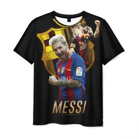 Мужская футболка 3D с принтом Messi в Тюмени, 100% полиэфир | прямой крой, круглый вырез горловины, длина до линии бедер | Тематика изображения на принте: barcelona | lionel  messi | messi | барса | барселона | лионель месси | футбол | футбольный  клуб барселона