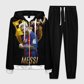Мужской костюм 3D с принтом Messi в Тюмени, 100% полиэстер | Манжеты и пояс оформлены тканевой резинкой, двухслойный капюшон со шнурком для регулировки, карманы спереди | barcelona | lionel  messi | messi | барса | барселона | лионель месси | футбол | футбольный  клуб барселона