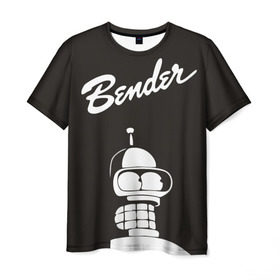 Мужская футболка 3D с принтом Бендер в Тюмени, 100% полиэфир | прямой крой, круглый вырез горловины, длина до линии бедер | bender | futurama | бендер | футурама