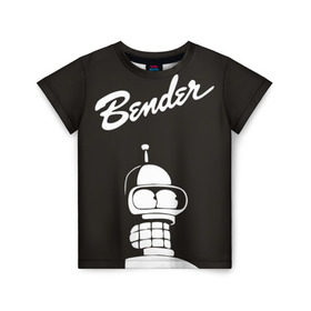 Детская футболка 3D с принтом Бендер в Тюмени, 100% гипоаллергенный полиэфир | прямой крой, круглый вырез горловины, длина до линии бедер, чуть спущенное плечо, ткань немного тянется | Тематика изображения на принте: bender | futurama | бендер | футурама