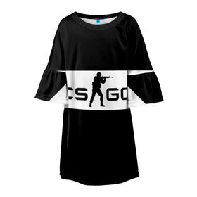 Детское платье 3D с принтом CS GO черно-белый в Тюмени, 100% полиэстер | прямой силуэт, чуть расширенный к низу. Круглая горловина, на рукавах — воланы | Тематика изображения на принте: cs go | контер страйк | контра
