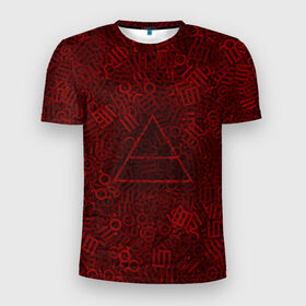Мужская футболка 3D спортивная с принтом 30 seconds to mars. символы в Тюмени, 100% полиэстер с улучшенными характеристиками | приталенный силуэт, круглая горловина, широкие плечи, сужается к линии бедра | глифы | знаки | красный | логотип | паттерн | рок | рокнрол | текстура | треугольник