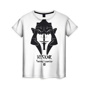 Женская футболка 3D с принтом HUSKAR в Тюмени, 100% полиэфир ( синтетическое хлопкоподобное полотно) | прямой крой, круглый вырез горловины, длина до линии бедер | carry | dota 2 | huskar | sacred warrior | арт | воин | керри | прикольные | тролль | черно белые