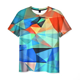 Мужская футболка 3D с принтом crystal abstraction в Тюмени, 100% полиэфир | прямой крой, круглый вырез горловины, длина до линии бедер | Тематика изображения на принте: abstraction | абстракция | геометрия | грани | линии | полигоны | постель | розовый | сочетания | текстура | треугольники