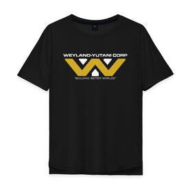 Мужская футболка хлопок Oversize с принтом Weyland-Yutani в Тюмени, 100% хлопок | свободный крой, круглый ворот, “спинка” длиннее передней части | чужой завет