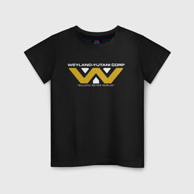 Детская футболка хлопок с принтом Weyland-Yutani в Тюмени, 100% хлопок | круглый вырез горловины, полуприлегающий силуэт, длина до линии бедер | чужой завет