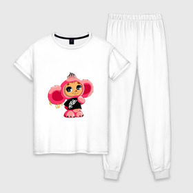 Женская пижама хлопок с принтом Чебурашка в Тюмени, 100% хлопок | брюки и футболка прямого кроя, без карманов, на брюках мягкая резинка на поясе и по низу штанин | тату | хиппи | эмо
