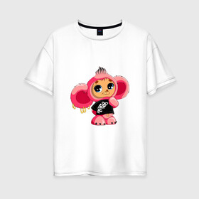 Женская футболка хлопок Oversize с принтом Чебурашка в Тюмени, 100% хлопок | свободный крой, круглый ворот, спущенный рукав, длина до линии бедер
 | тату | хиппи | эмо