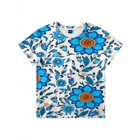 Детская футболка 3D с принтом Цветочный узор в Тюмени, 100% гипоаллергенный полиэфир | прямой крой, круглый вырез горловины, длина до линии бедер, чуть спущенное плечо, ткань немного тянется | 3d | весна | другие | красивые цветы | лето | полевой цветок | прикольные | природа | синие цветы | текстуры | цветочки | цветы