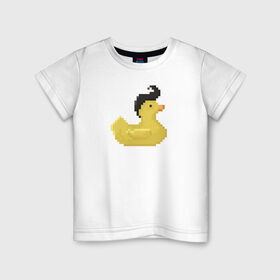 Детская футболка хлопок с принтом Утка-Элвис в Тюмени, 100% хлопок | круглый вырез горловины, полуприлегающий силуэт, длина до линии бедер | Тематика изображения на принте: pixelart | пиксель арт | утка | элвис | элвис пресли