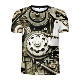 Мужская футболка 3D спортивная с принтом Двигатель в Тюмени, 100% полиэстер с улучшенными характеристиками | приталенный силуэт, круглая горловина, широкие плечи, сужается к линии бедра | двигатель | механизм | мотор