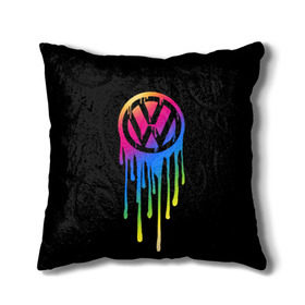 Подушка 3D с принтом Volkswagen в Тюмени, наволочка – 100% полиэстер, наполнитель – холлофайбер (легкий наполнитель, не вызывает аллергию). | состоит из подушки и наволочки. Наволочка на молнии, легко снимается для стирки | brand | bright | car | color | drops | flow | germany | logo | rainbow | sign | spectrum | volkswagen | автомобиль | германия | знак | капли | логотип | марка | радуга | спектр | течет | цвет | яркий