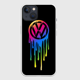 Чехол для iPhone 13 с принтом Volkswagen в Тюмени,  |  | brand | bright | car | color | drops | flow | germany | logo | rainbow | sign | spectrum | volkswagen | автомобиль | германия | знак | капли | логотип | марка | радуга | спектр | течет | цвет | яркий