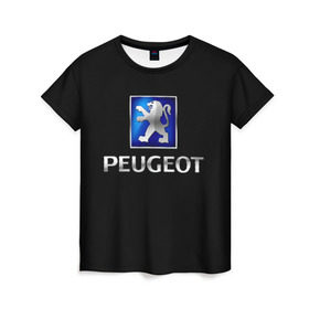 Женская футболка 3D с принтом Peugeot в Тюмени, 100% полиэфир ( синтетическое хлопкоподобное полотно) | прямой крой, круглый вырез горловины, длина до линии бедер | brand | car | france | logo | peugeot | автомобиль | логотип | марка | франция