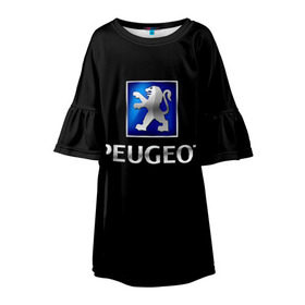 Детское платье 3D с принтом Peugeot в Тюмени, 100% полиэстер | прямой силуэт, чуть расширенный к низу. Круглая горловина, на рукавах — воланы | Тематика изображения на принте: brand | car | france | logo | peugeot | автомобиль | логотип | марка | франция