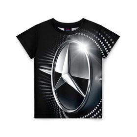 Детская футболка 3D с принтом Mercedes-Benz в Тюмени, 100% гипоаллергенный полиэфир | прямой крой, круглый вырез горловины, длина до линии бедер, чуть спущенное плечо, ткань немного тянется | car | germany | logo | make | mercedes benz | автомобиль | германия | логотип | марка | мерседес бенц