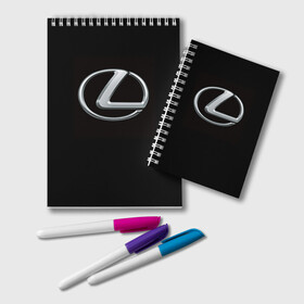 Блокнот с принтом Lexus в Тюмени, 100% бумага | 48 листов, плотность листов — 60 г/м2, плотность картонной обложки — 250 г/м2. Листы скреплены удобной пружинной спиралью. Цвет линий — светло-серый
 | Тематика изображения на принте: brand | car | japan | lexus | logo | toyota motor | автомобиль | лексус | логотип | марка | япония