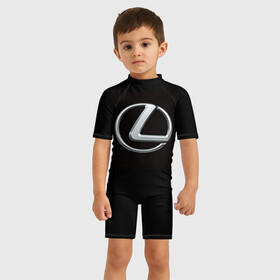 Детский купальный костюм 3D с принтом Lexus в Тюмени, Полиэстер 85%, Спандекс 15% | застежка на молнии на спине | Тематика изображения на принте: brand | car | japan | lexus | logo | toyota motor | автомобиль | лексус | логотип | марка | япония