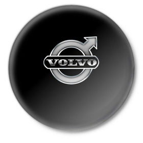 Значок с принтом Volvo в Тюмени,  металл | круглая форма, металлическая застежка в виде булавки | Тематика изображения на принте: brand | car | logo | sweden | volvo | автомобиль | вольво | логотип | марка | швеция