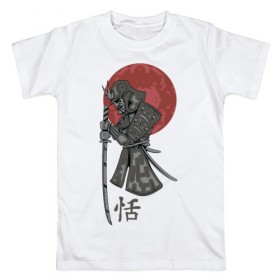 Мужская футболка хлопок с принтом Самурай в Тюмени, 100% хлопок | прямой крой, круглый вырез горловины, длина до линии бедер, слегка спущенное плечо. | воин | самурай | япония
