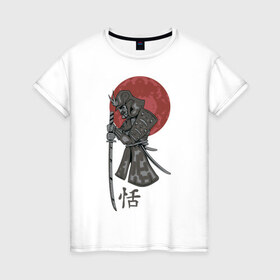 Женская футболка хлопок с принтом Самурай в Тюмени, 100% хлопок | прямой крой, круглый вырез горловины, длина до линии бедер, слегка спущенное плечо | воин | самурай | япония