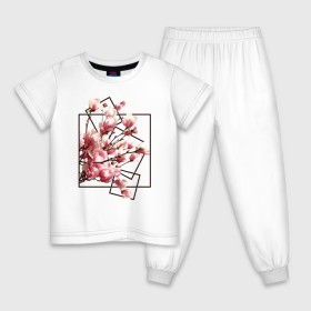 Детская пижама хлопок с принтом Магнолия в Тюмени, 100% хлопок |  брюки и футболка прямого кроя, без карманов, на брюках мягкая резинка на поясе и по низу штанин
 | весна | геометрия | деревья | квадраты | цветение | цветы