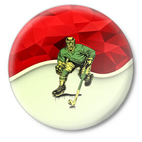 Значок с принтом Хоккеист в Тюмени,  металл | круглая форма, металлическая застежка в виде булавки | 3d | абстракция | спорт