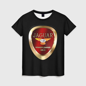 Женская футболка 3D с принтом Jaguar в Тюмени, 100% полиэфир ( синтетическое хлопкоподобное полотно) | прямой крой, круглый вырез горловины, длина до линии бедер | brand | car | jaguar | logo | автомобиль | британия | логотип | марка