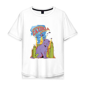 Мужская футболка хлопок Oversize с принтом Catzilla в Тюмени, 100% хлопок | свободный крой, круглый ворот, “спинка” длиннее передней части | годзилла | город | кот | кошка | монстр | нло