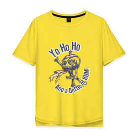 Мужская футболка хлопок Oversize с принтом Yo Ho Ho в Тюмени, 100% хлопок | свободный крой, круглый ворот, “спинка” длиннее передней части | Тематика изображения на принте: кости | пират | ром | скелет | череп