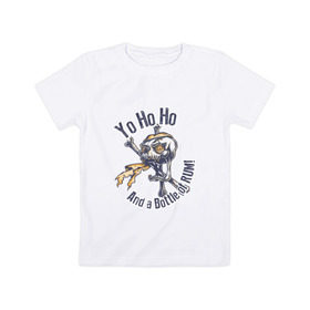Детская футболка хлопок с принтом Yo Ho Ho в Тюмени, 100% хлопок | круглый вырез горловины, полуприлегающий силуэт, длина до линии бедер | Тематика изображения на принте: кости | пират | ром | скелет | череп