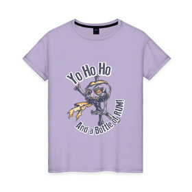 Женская футболка хлопок с принтом Yo Ho Ho в Тюмени, 100% хлопок | прямой крой, круглый вырез горловины, длина до линии бедер, слегка спущенное плечо | кости | пират | ром | скелет | череп